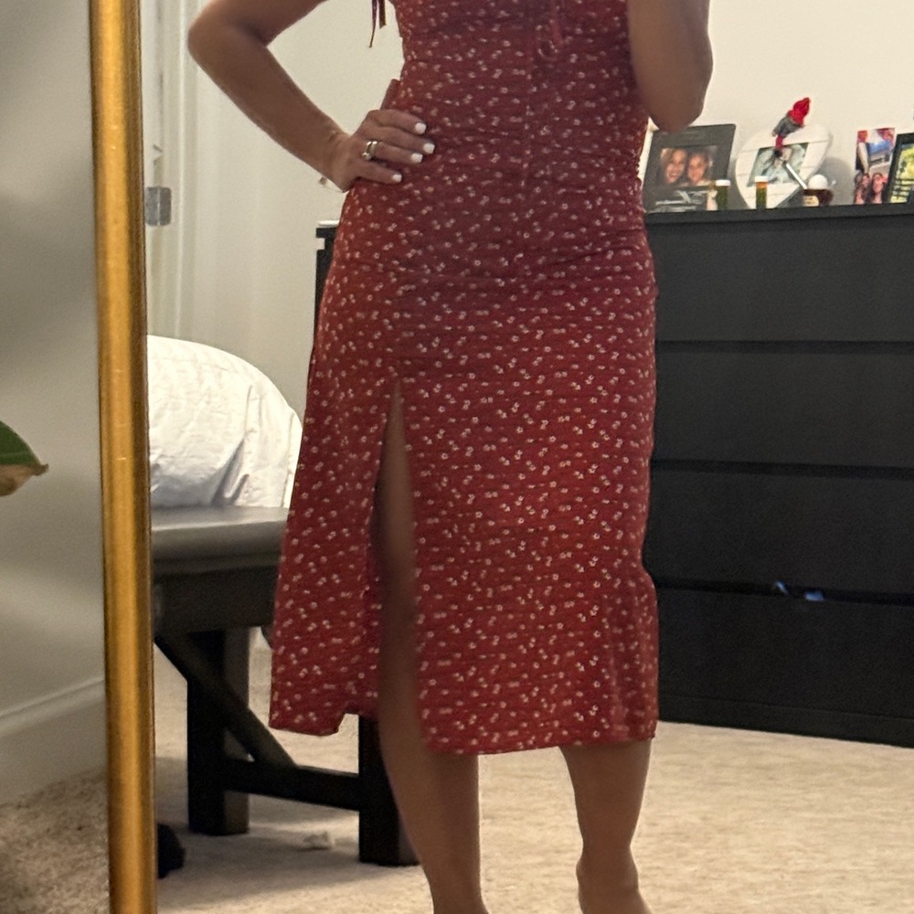 SHEIN Red Floral Midi Dress